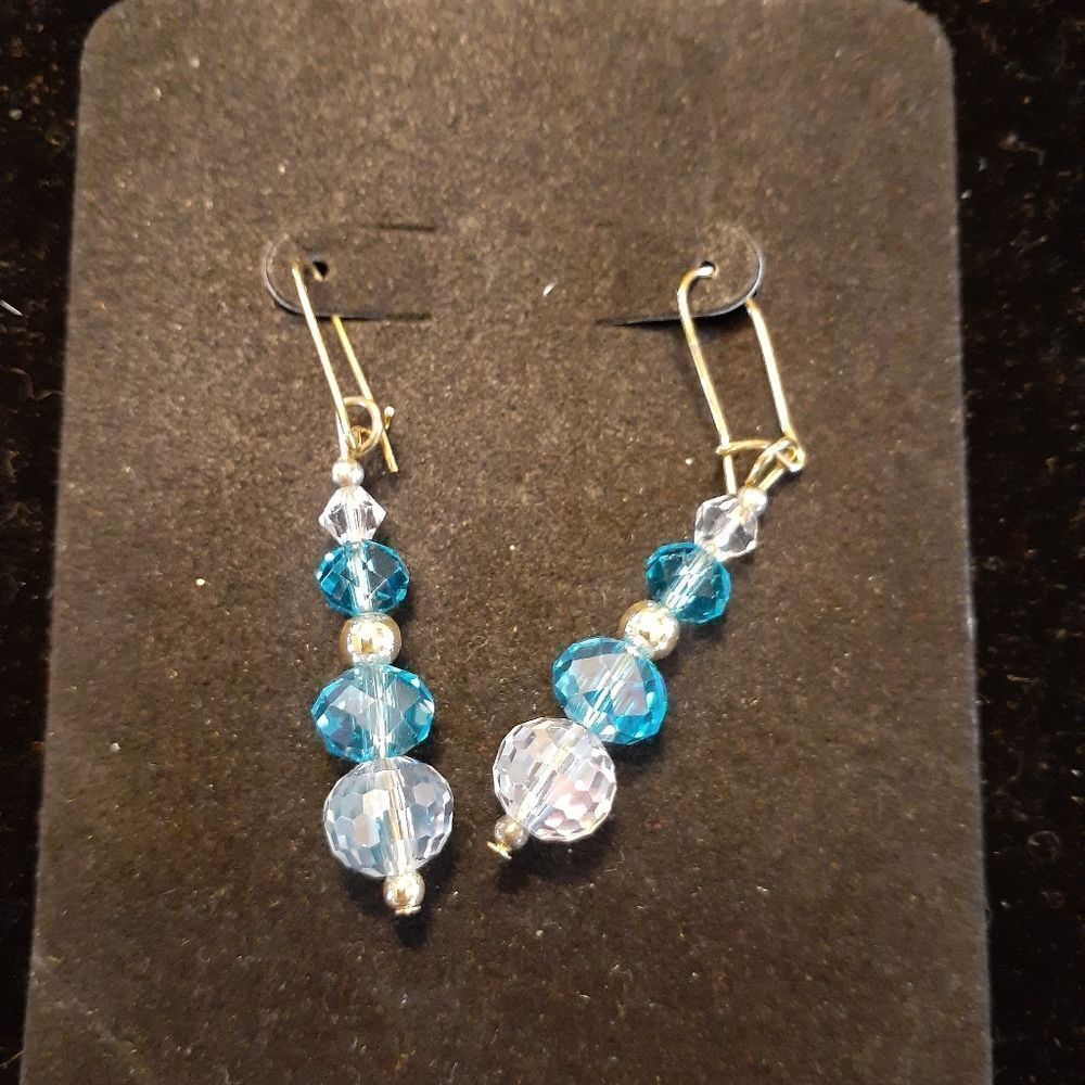 AQUAMARINE BLUE & CLEAR CRYSTAL (Gold)